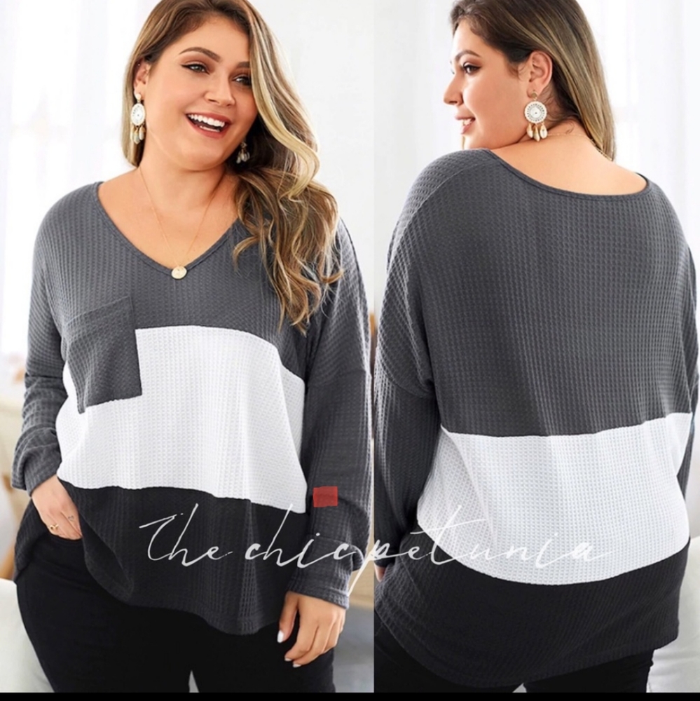 Plus Size Color Block Waffle Top